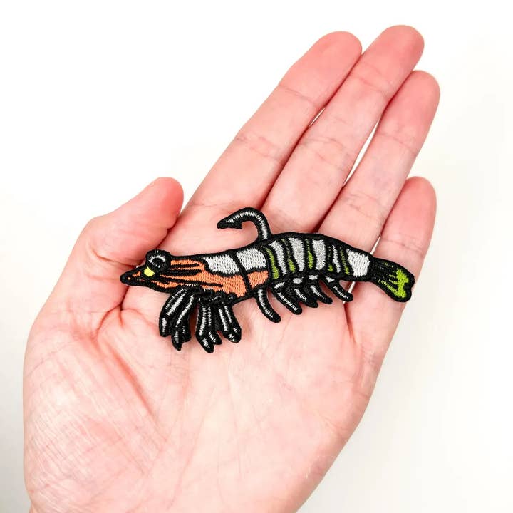 Field Trip Threads - Wholesale Patch - Shrimp Fishing Lure with Hook Embroidered Iron-On Patch Fish2