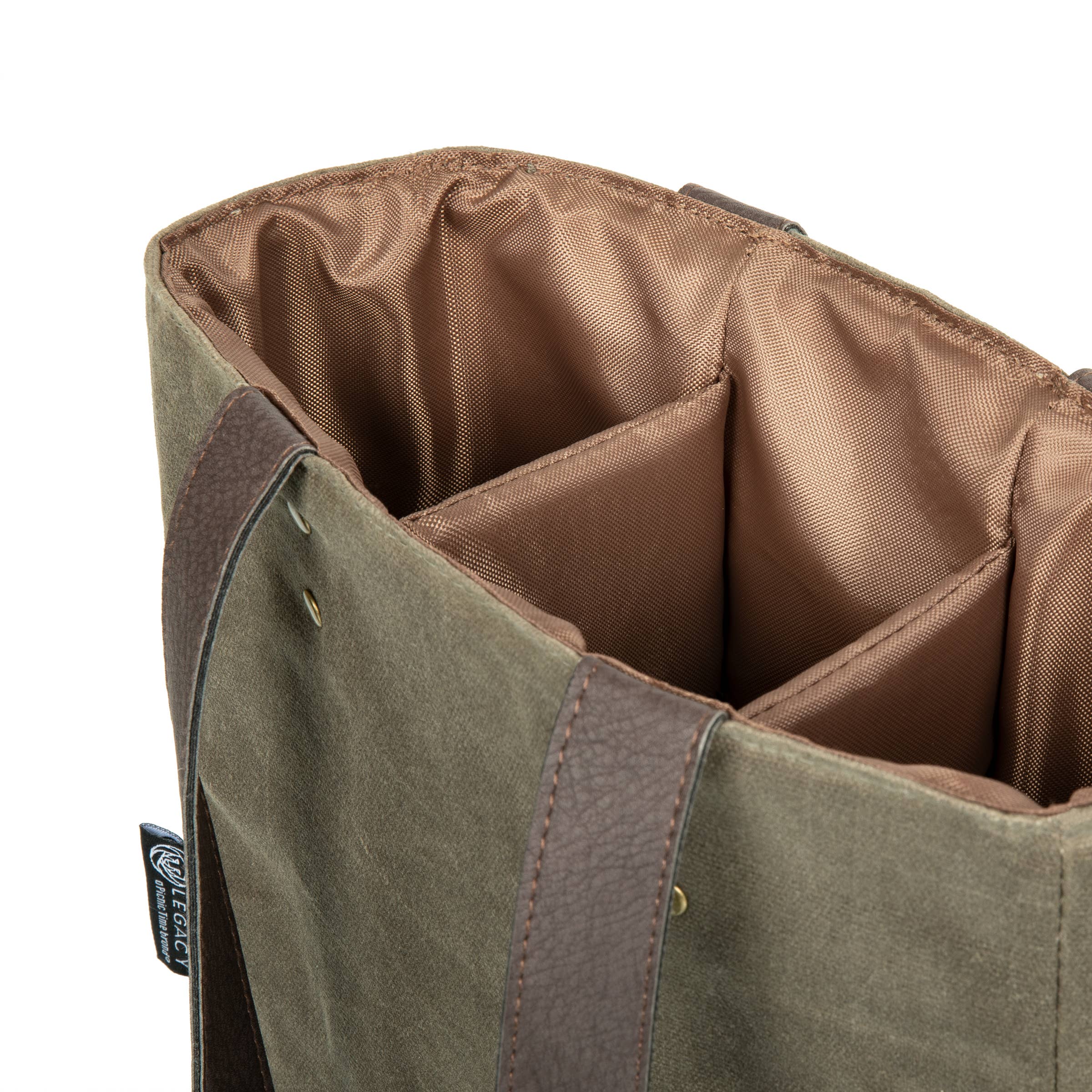 Khaki Green with Beige Accents 3 Bottle Insulated Wine Cooler Bag for wholesale on Faire8