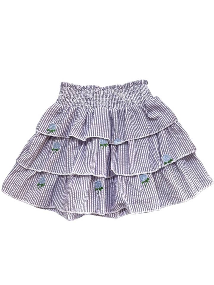 Damen Fliederfarbener Stufenrock mit Hortensien für den Großhandel von Piping Prints