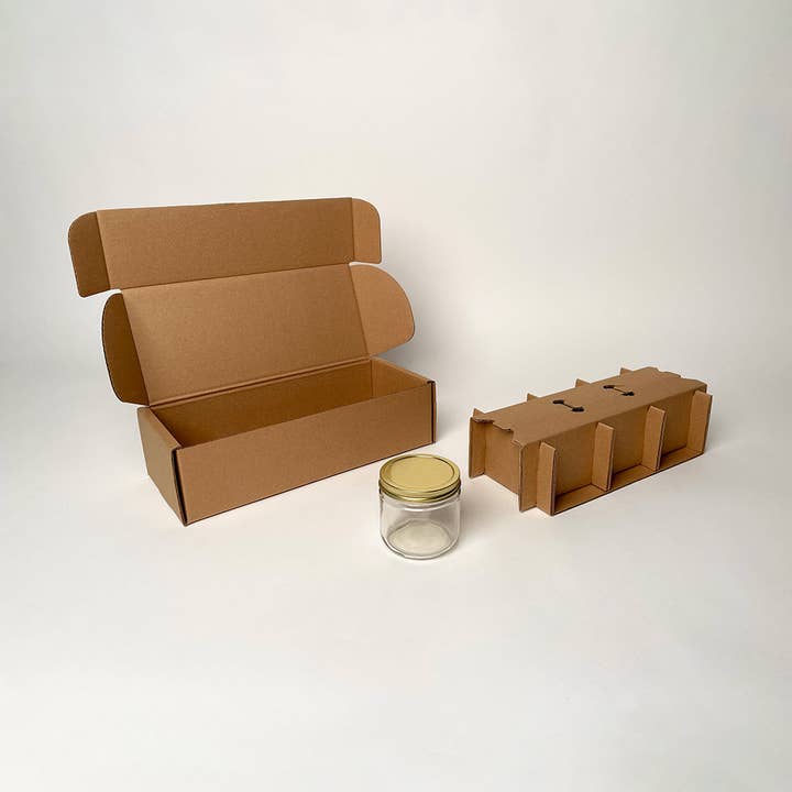 12 oz Straight Sided Glass Jar 3-Pack Shipping Box™ for wholesale by Flush Packaging