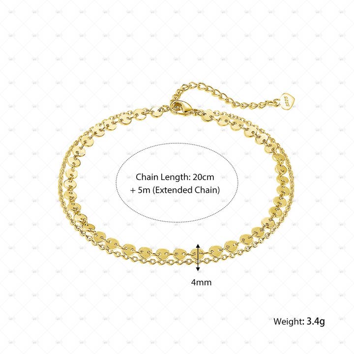 Gioiellin - S925 Silver Jewelry - Wholesale Anklet - S925 Silver 14k Gold Plated Double Layer Anklet3