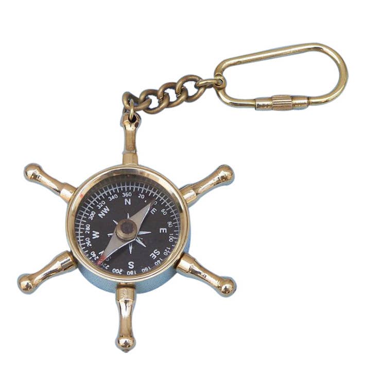 Llavero brújula de rueda de barco de latón macizo para venta al por mayor de Hampton Ironworks