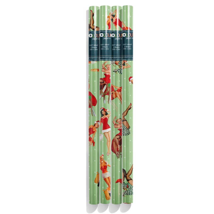 Mod Lounge Paper Company - Wholesale Flat Wrap - Holiday Vintage Pinup Double Sided Christmas Gift Wrap Sheet