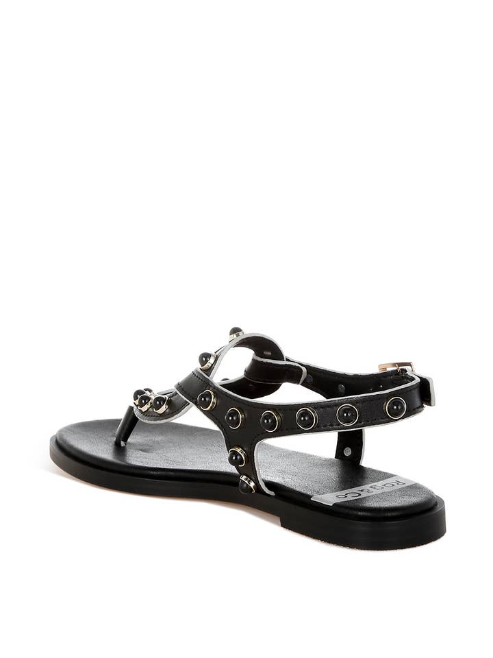 Black Avens Pearl Rivet Studded Flats Sandal for wholesale on Faire1