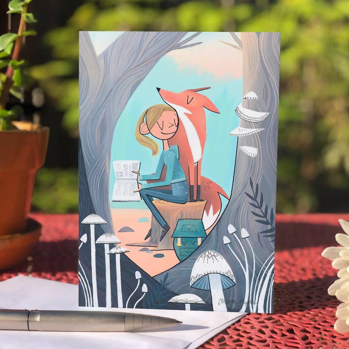 Blank Card - Fox Book (Design 87) for wholesale by Megan Marie Myers Art