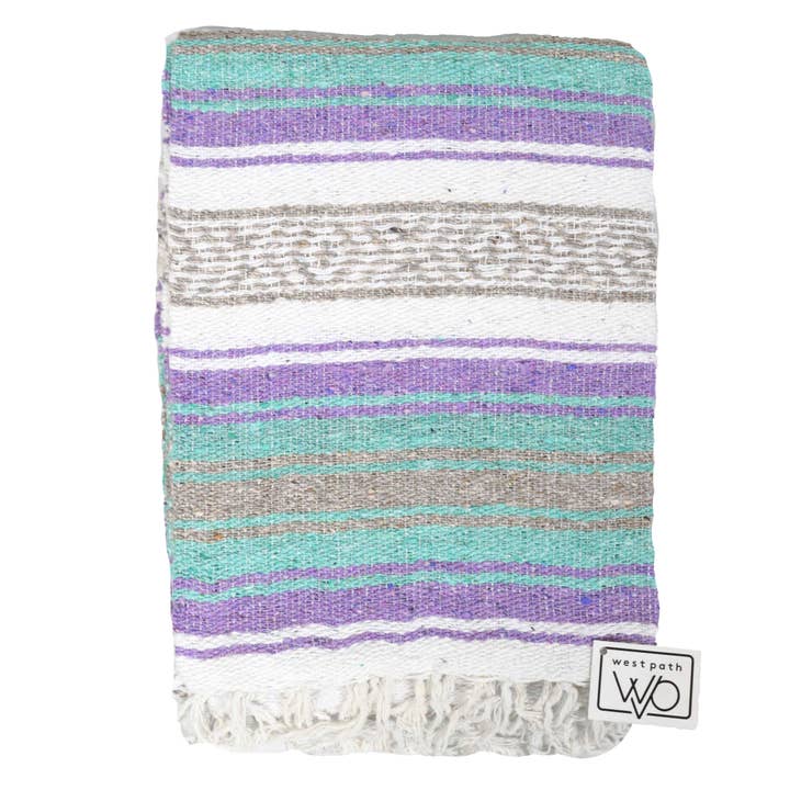 Seafoam Green and Pastel Purple Mexican Falsa Blanket for wholesale by West Path