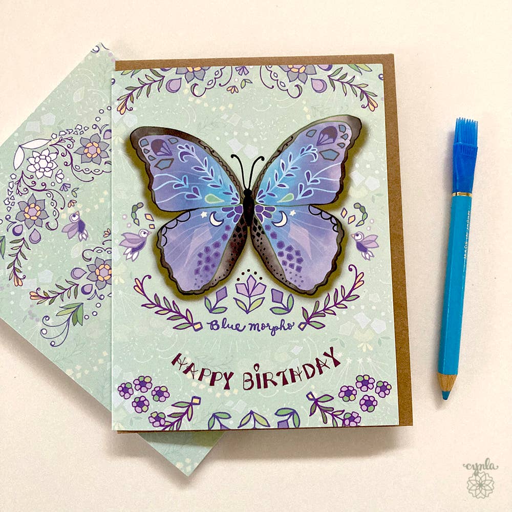 Cynla – Großhandel Geburtstagskarten – Blaue Morpho Butterfly-Grußkarte — Schmetterlinge zum Geburtstag1
