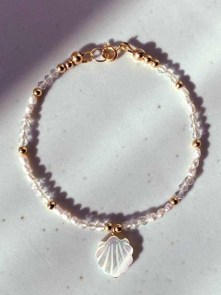 Francesa Mother of Pearl & White Topaz Bracelet for wholesale by Angela Wozniak Jewellery