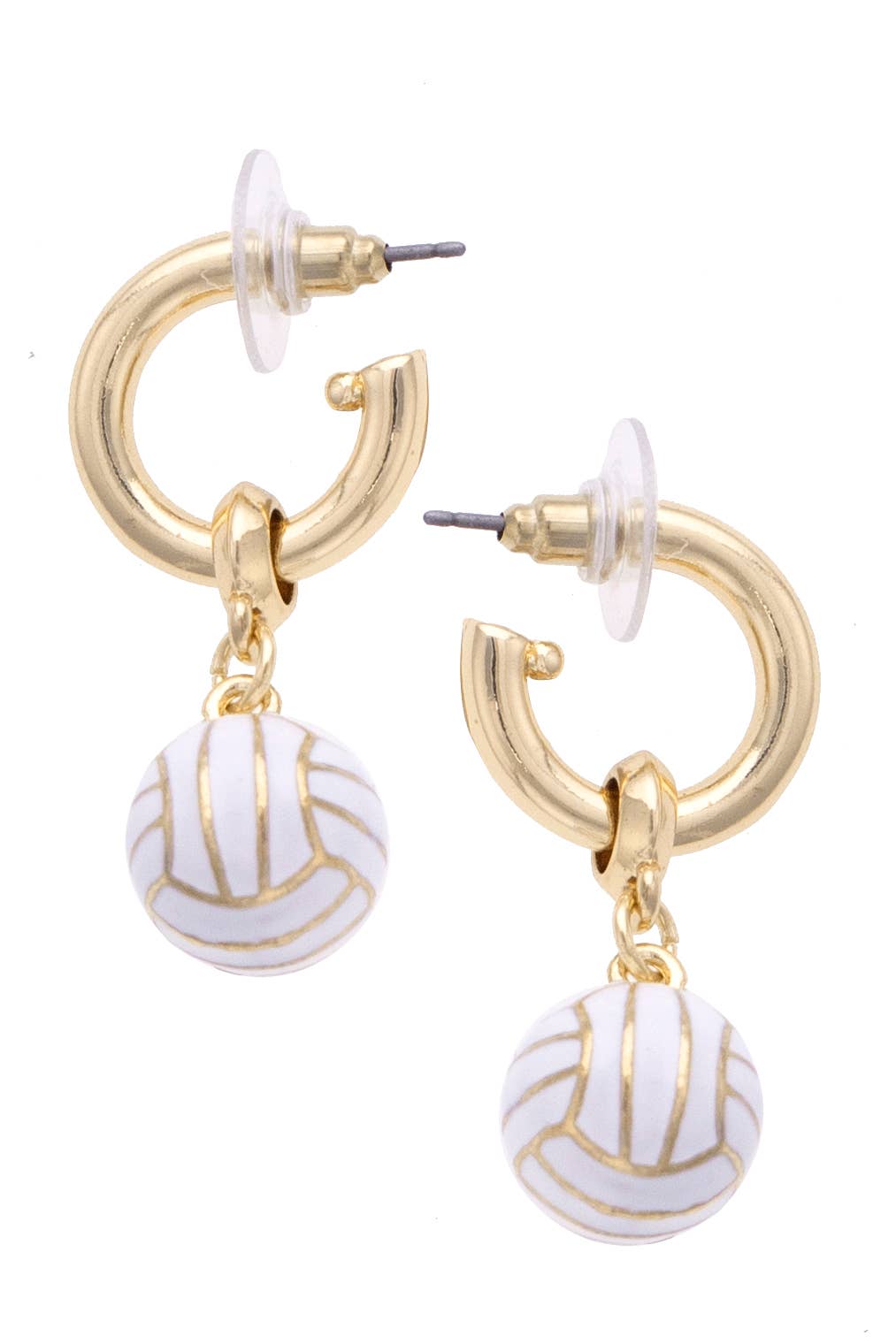 Canvas Style - Wholesale Hoop Earrings - Volleyball Enamel Drop Hoop Earrings in White0