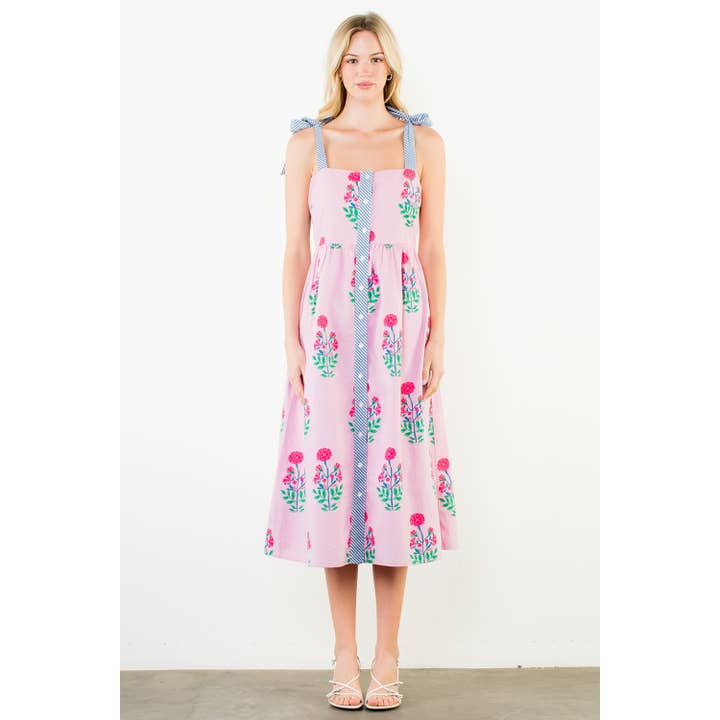 Tie Strap Floral Pattern Midi Dress for wholesale by THML