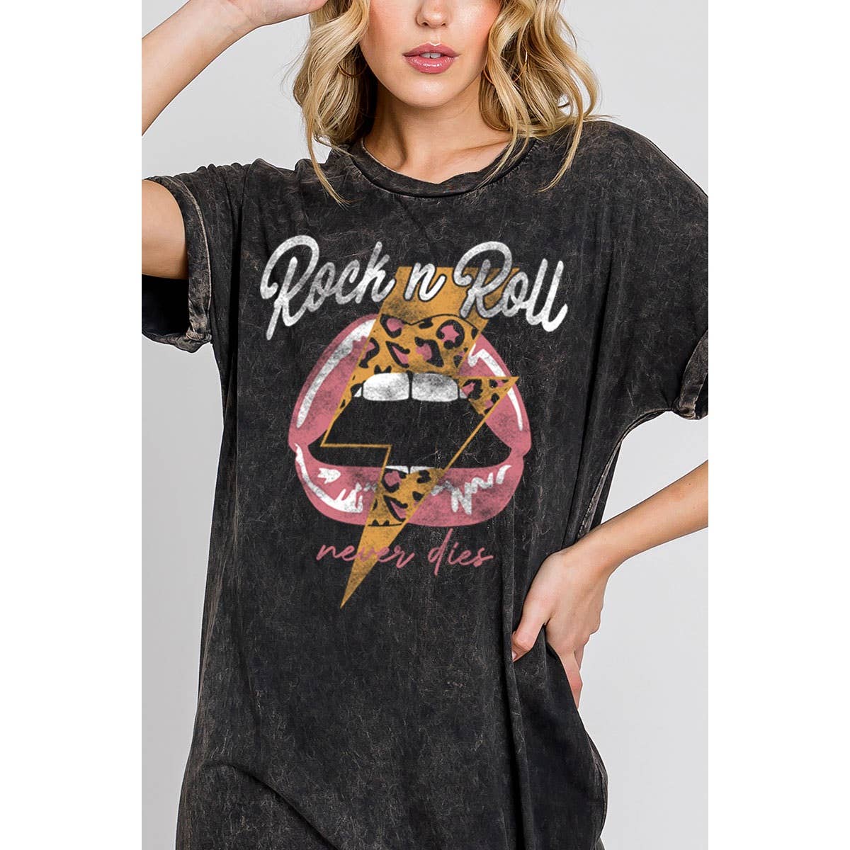 HRTandLUV - Wholesale Dress – Women's - ROCK AND ROLL NEVER DIES MINERAL GRAPHIC DRESS1