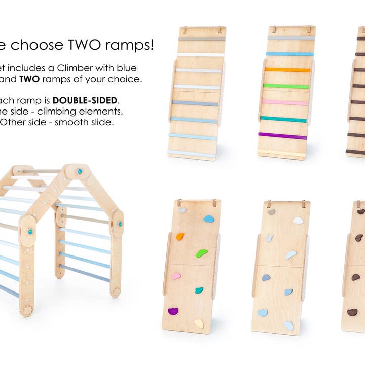 HappyMoon - Wholesale Wood Toy - Kids - HappyMoon® Blue Activity Gym with Two Ramps