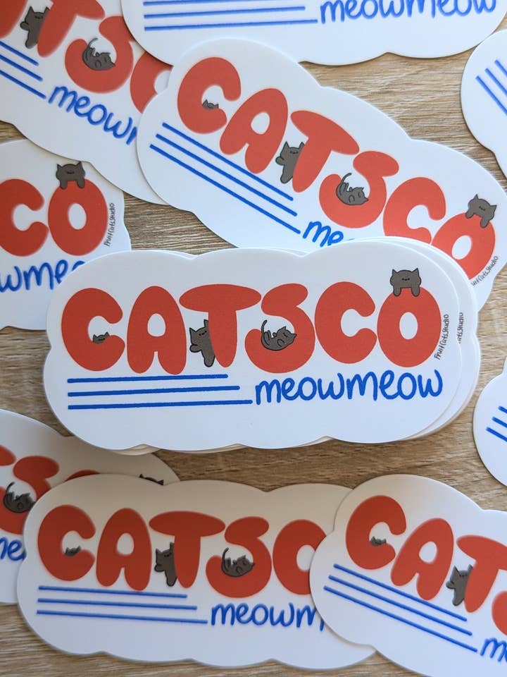 Catsco Meow Meow Matte Vinyl Sticker for wholesale by Fruit Cats Studio