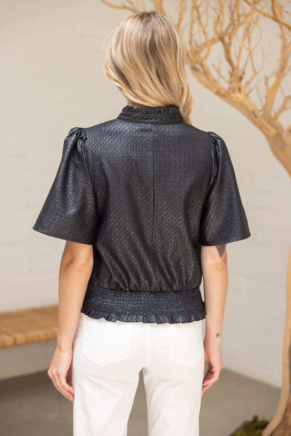 VOY - Wholesale Blouse - Women's - 35926 Smocked Hem and Solid Textured Top19