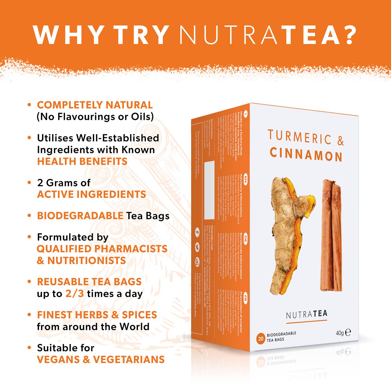 NutraTea - Wholesale Health/Detox Tea - Turmeric & Cinnamon Herbal Tea2