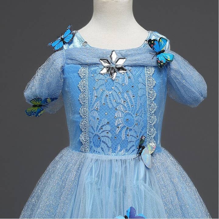 BLUE Solid Color Cinderella Girl's Puff Dress for wholesale on Faire8