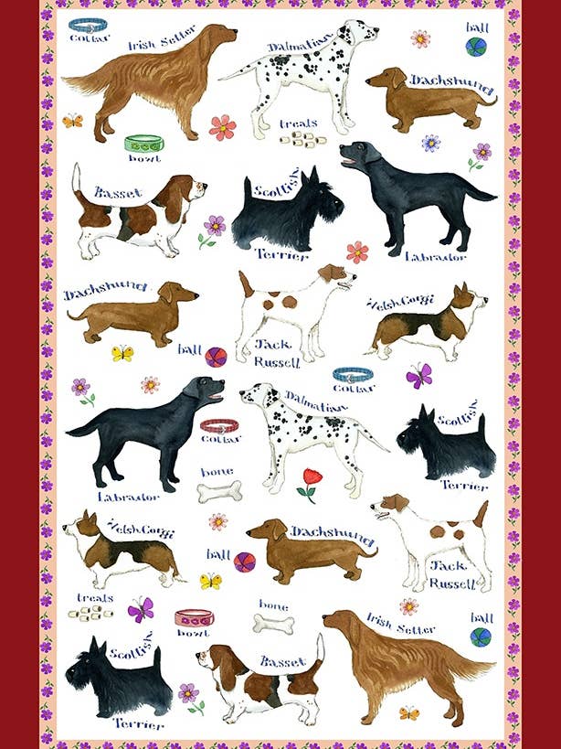 Dog Breeds Cotton Tea Towel-Border for wholesale by Samuel Lamont and Sons