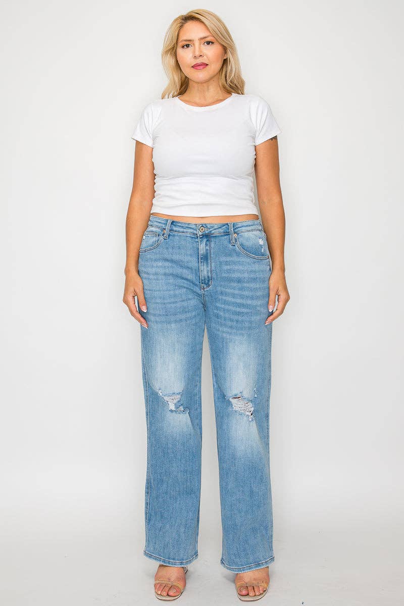 Blå PLUS SIZE HØJTALJET JEANS MED LIGE BEN # BT5004X for engroshandel på Faire3