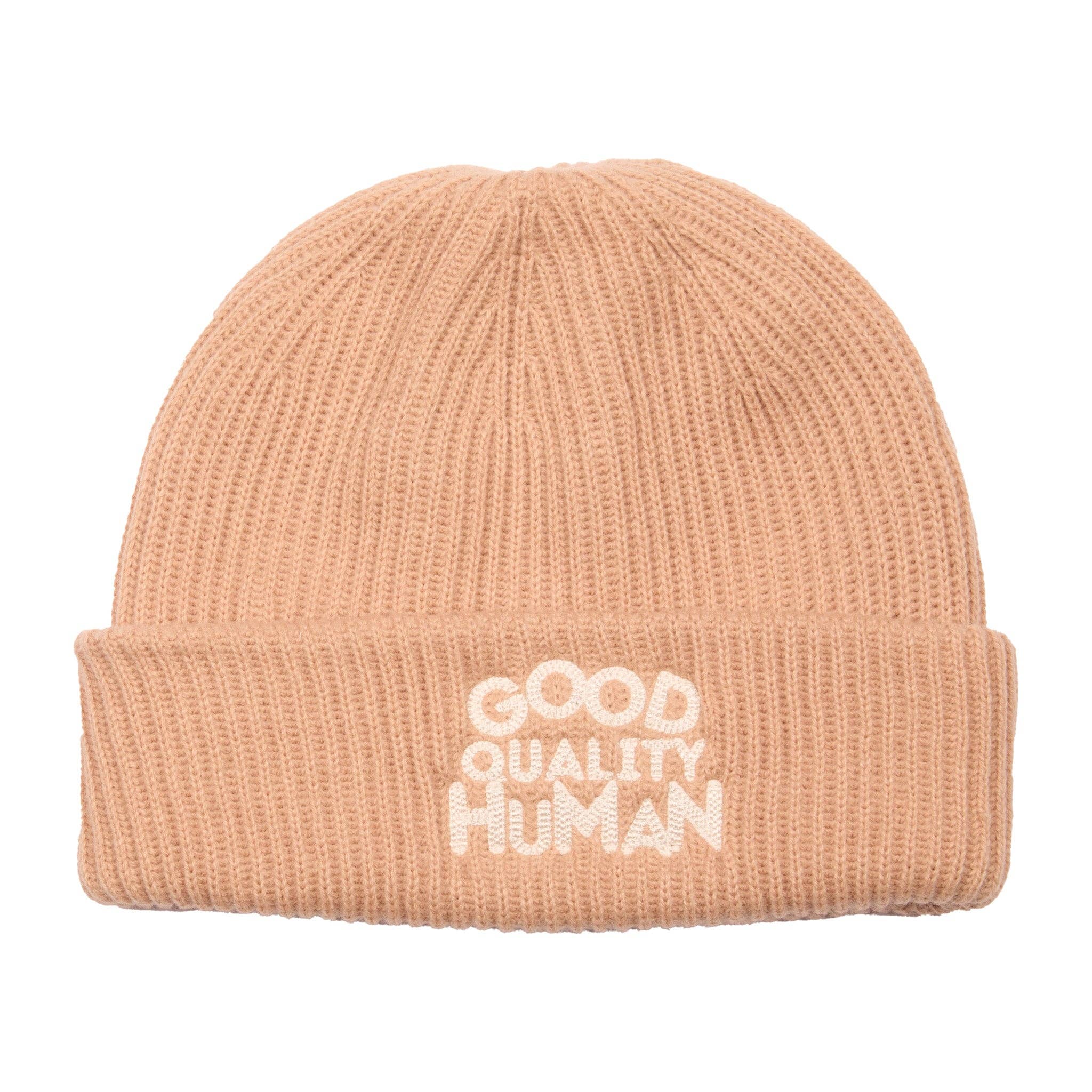 BEIGE W WHITE GOOD QUALITY HUMAN BEANIE for wholesale on Faire0