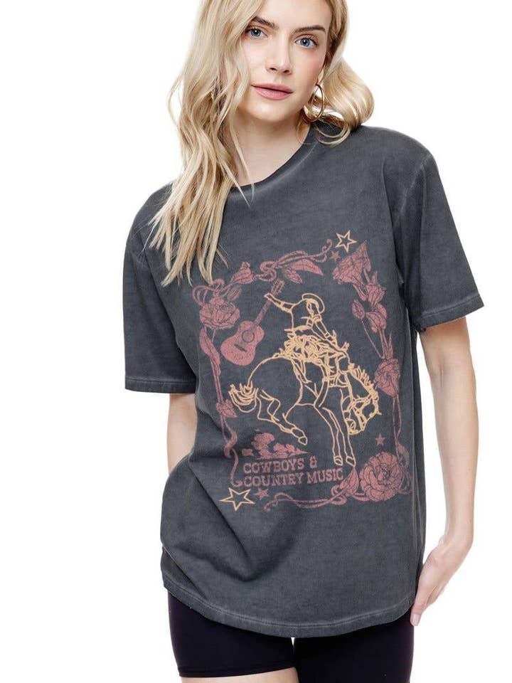 PUFF' Cowboys & Country Music Graphic S/S Lunar Dye Tee for wholesale by Foryeri