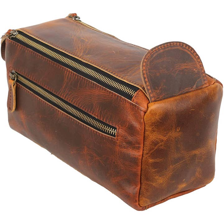 Tuzech Leather - Wholesale Toiletry Bag - Unisex - Tuzech Vintage Full Grain Leather Handmade Travel Toiletry Bag Vintage Travel Shaving & Dopp Kit : for Toiletries, Cosmetics & More (Dark Brown)