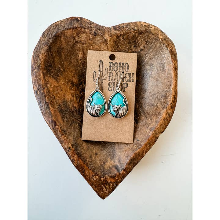 Boho Ranch Shop - Wholesale Dangle Earrings - Western Highland Cow Teardrop Dangle Earrings