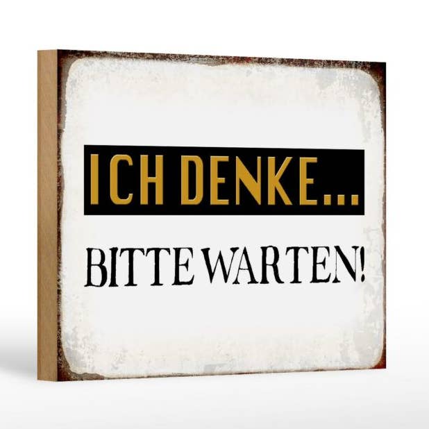 Panneau décoratif rétro « I think please wait » en bois, 18 x 12 cm pour la vente par Femer