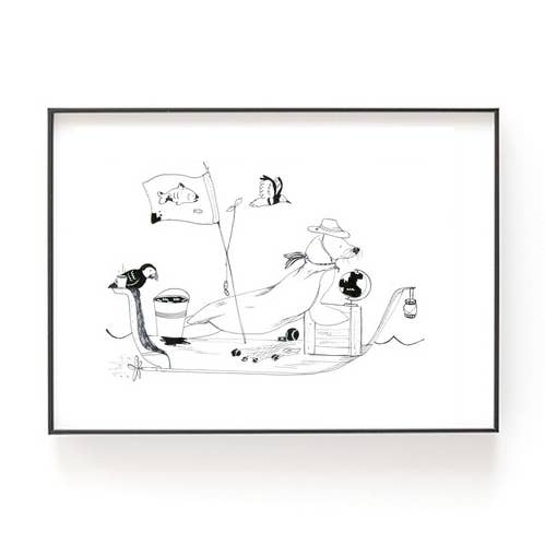 Kunstdruck --- B&W Seal Boat für den Großhandel von Chloe & Helen