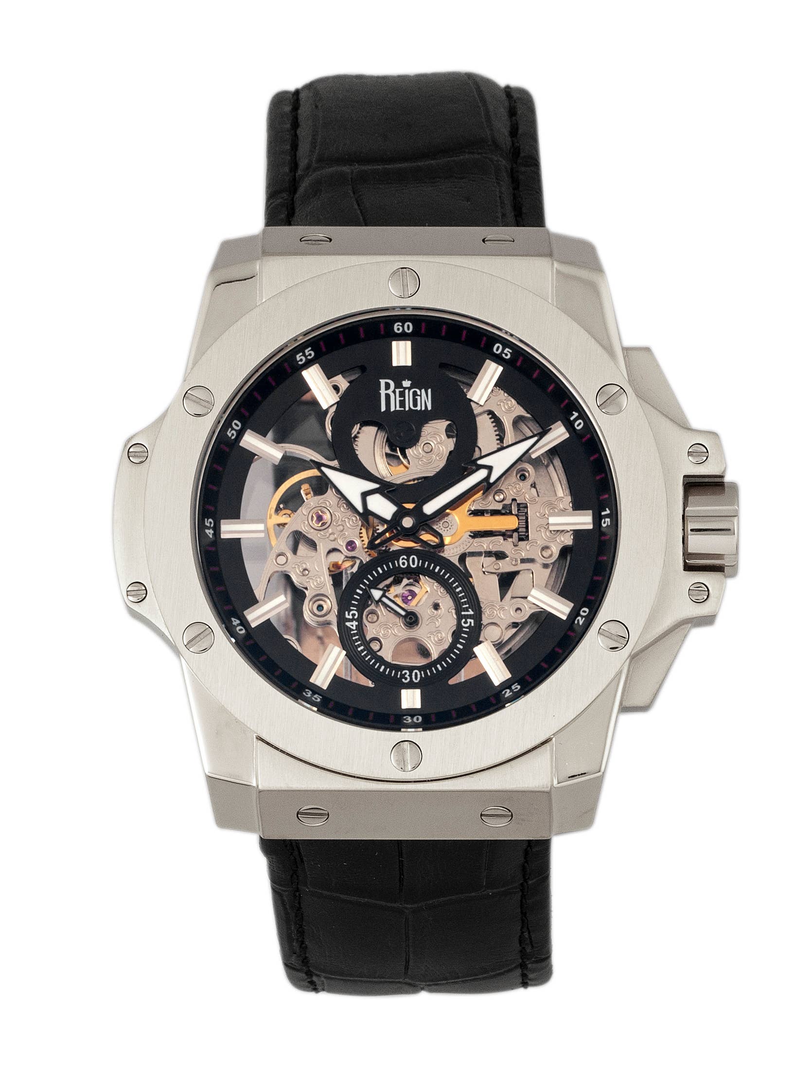 Reign - Wholesale Wrist Watch - Men's - Reign Commodus Automatic Leather-Band Skeleton Watch2
