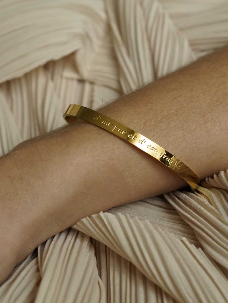 Bijoux 7bis - Vente Bracelet jonc - Jonc Acier Gravé D’Air Pur Et D’Eau Fraiche Doré Argenté0