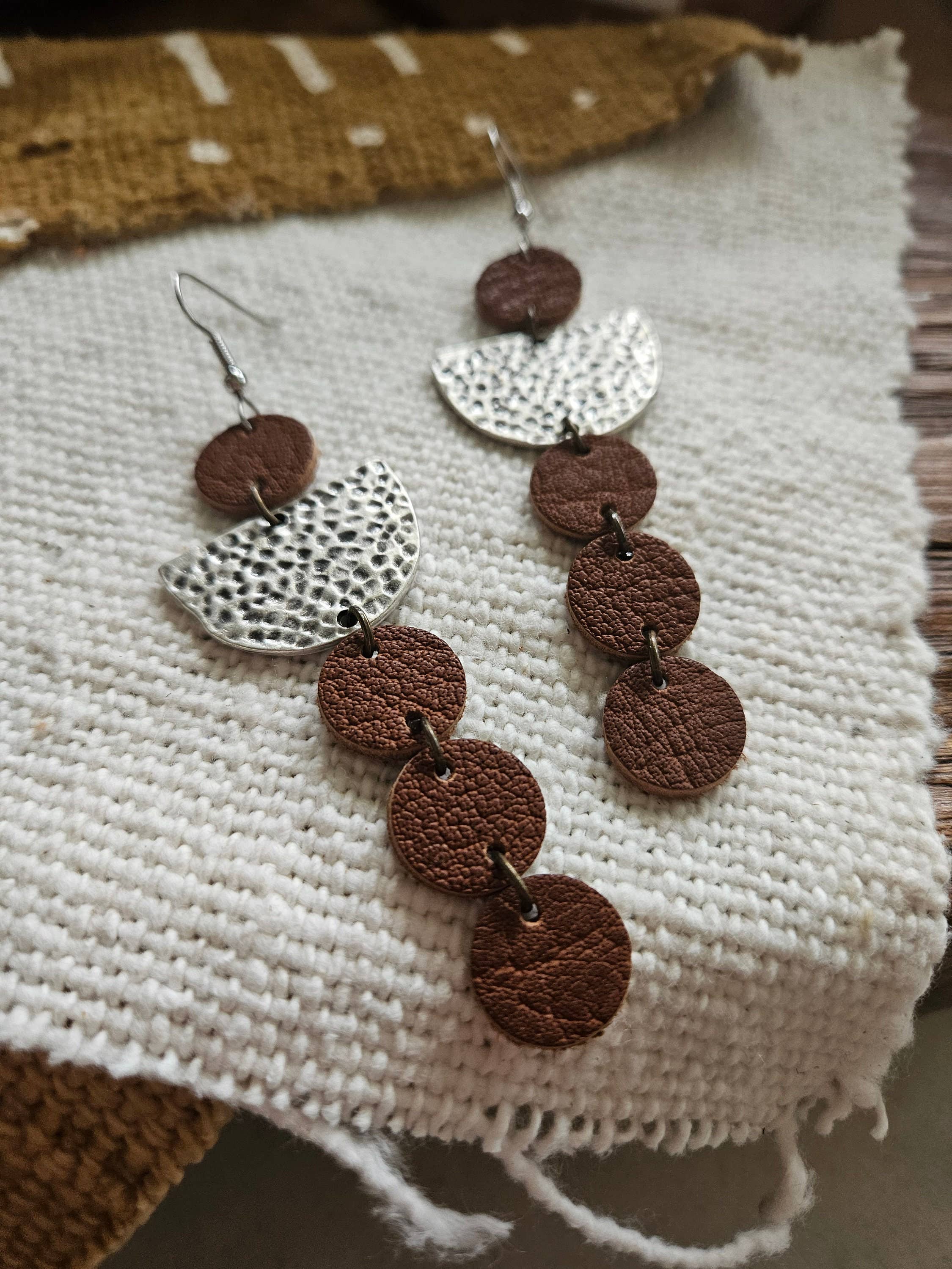Native Leather Co - Wholesale Dangle Earrings - Genuine Leather Circle Drop Earrings - Silver Accent3
