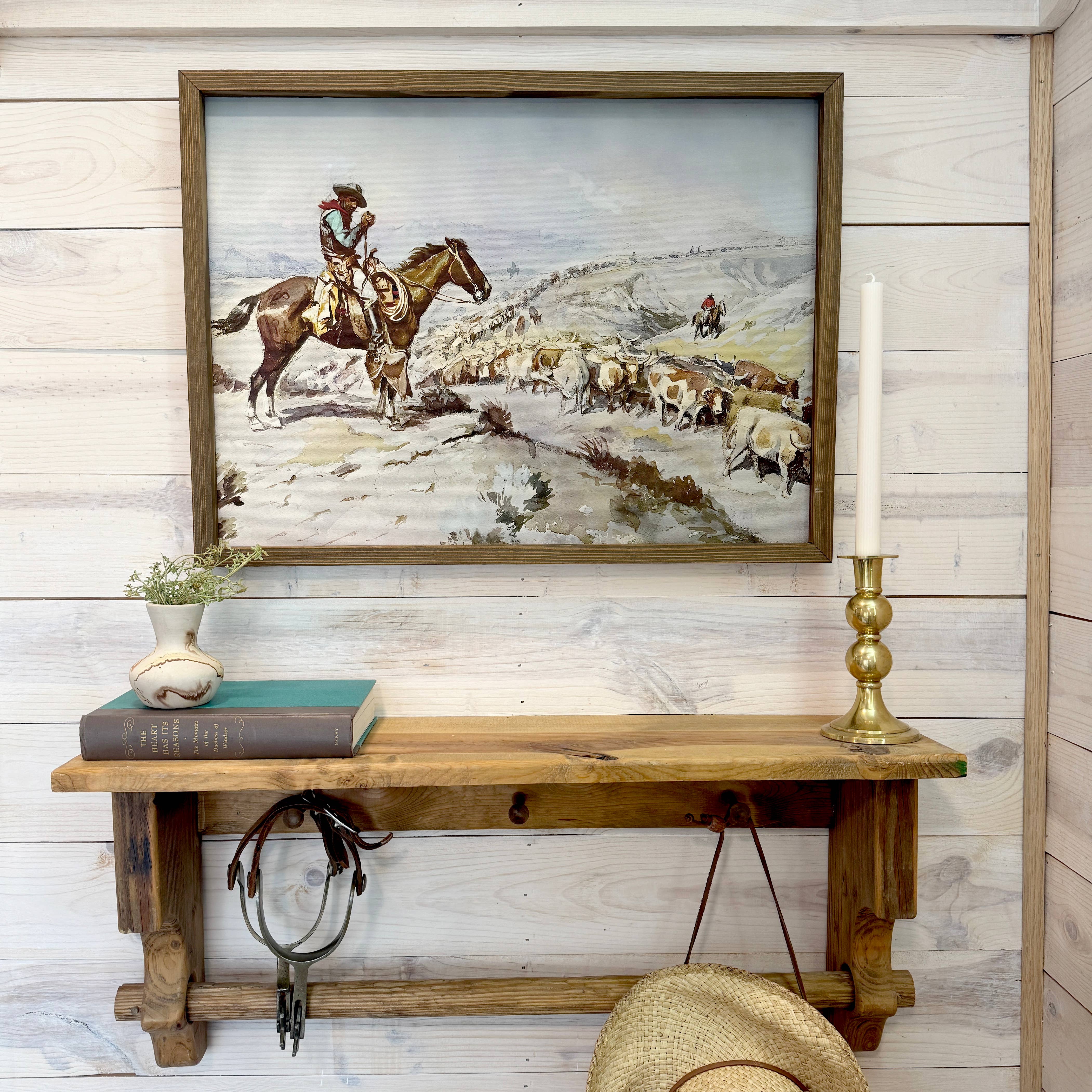 Hangout Home - Wholesale Art Print - Cowboy Cattle Drive - Ranch House Canvas Art - Wood Framed1