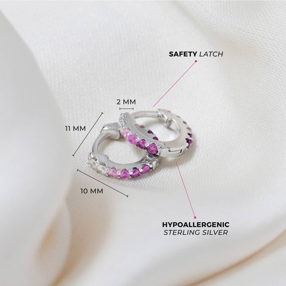 In Season Jewelry – wholesale Huggie earrings – Colorful CZ 8mm Toddler Kids Earrings Hoop - Sterling Silver14