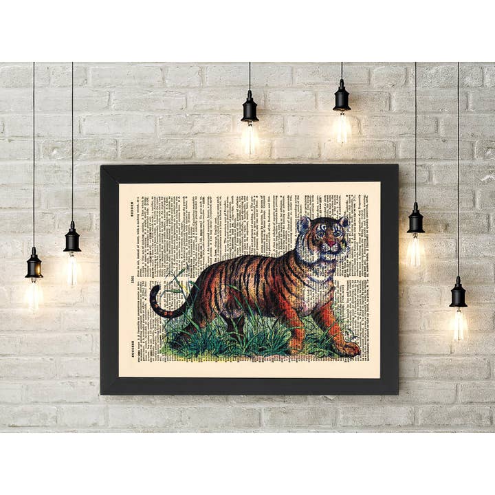 Tiger Lion Jungle Plant Dictionary Art Print - REAL Dictionary Page from Vintage 1940's dictionary. Wilderness Wild Animal Cheetah Animals for wholesale by MakeItM