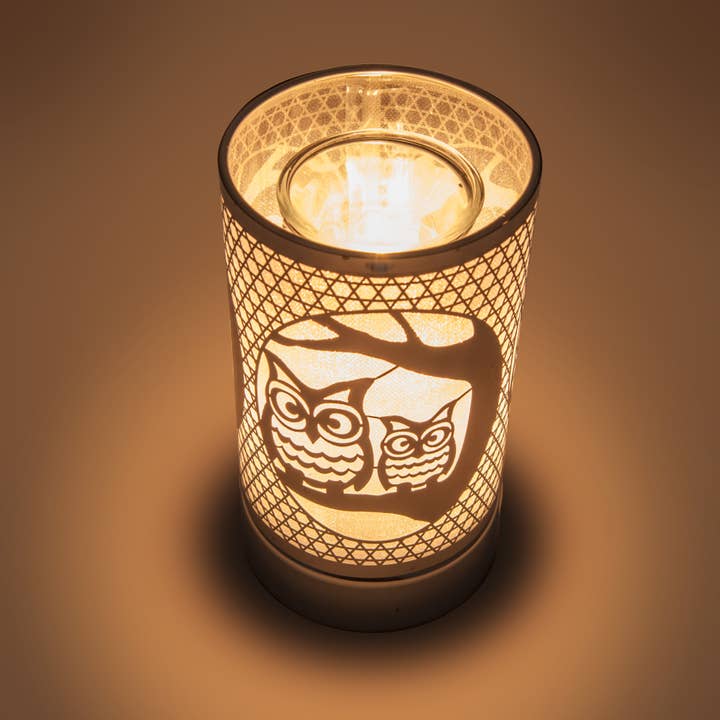 Peterson Housewares & Artwares – wholesale Vaxvärmare – Touch Lampa - vax varmare - Olja Brännare - Silver Loving Ugglor
