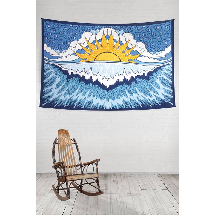 Sunshine Joy - Wholesale Tapestry/Textile - Sun Wave Tapestry Beach Surfer Tapestries Hanger Packaged