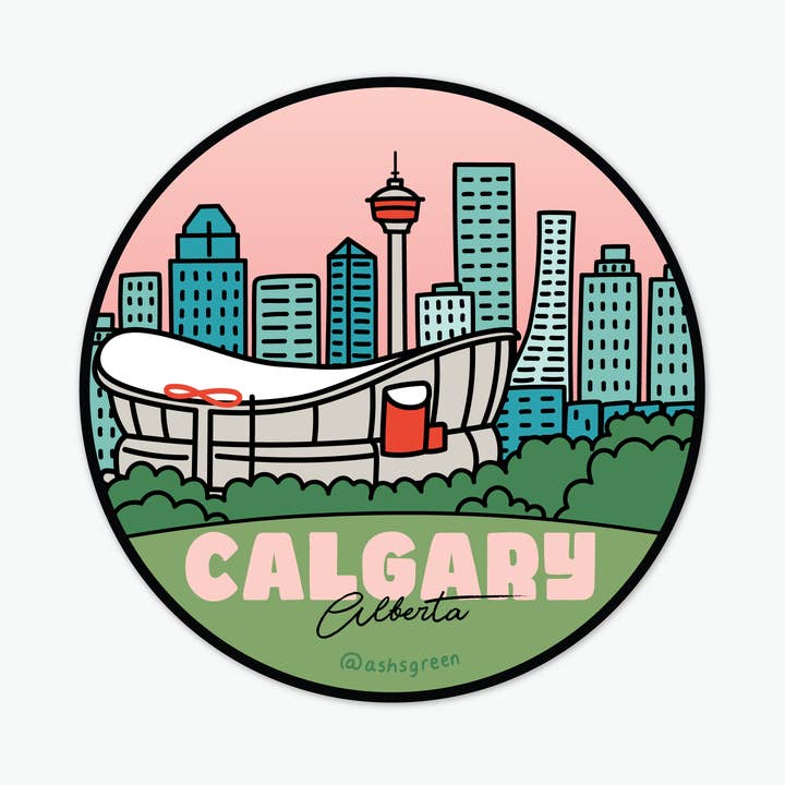 Calgary, Alberta - cities of Canada sticker for wholesale by Ashleigh Green Studios