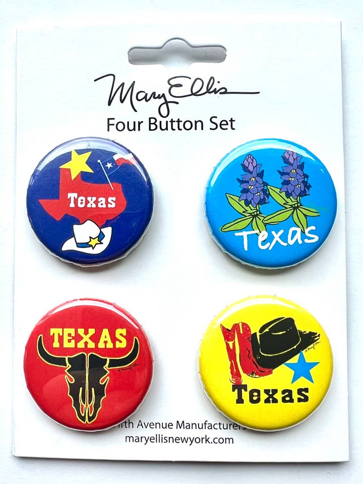 Texas Set of 4 Mini Buttons | Texas Souvenir Gift for wholesale by Mary Ellis