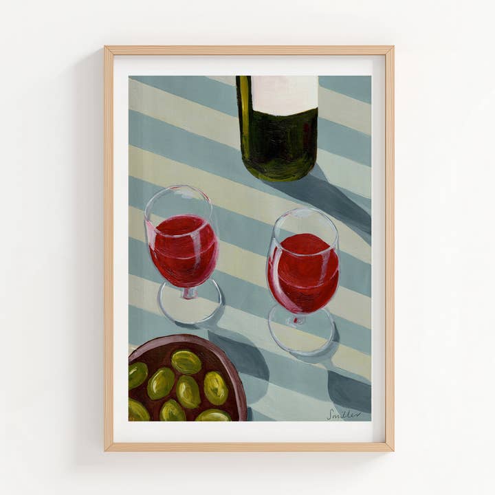 Blue Stripes and Red wine for wholesale by Susie Miller