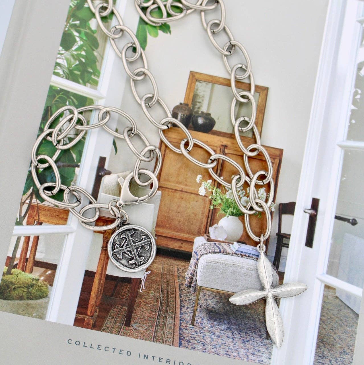 Traci's Beads - Wholesale Pendant/Charm Necklace - Silver Petal Cross Necklace, 19.5"2