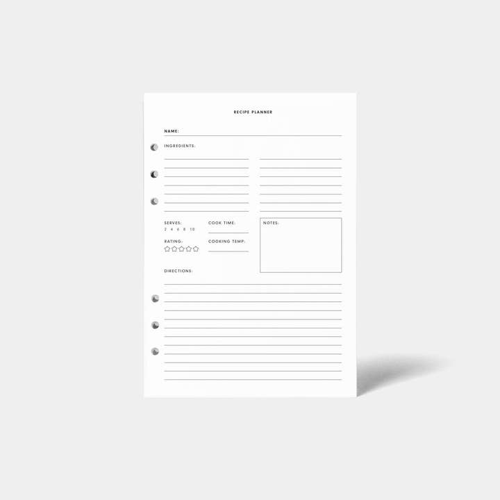 Recipe Insert (6-Ring) for wholesale by Stil Classics