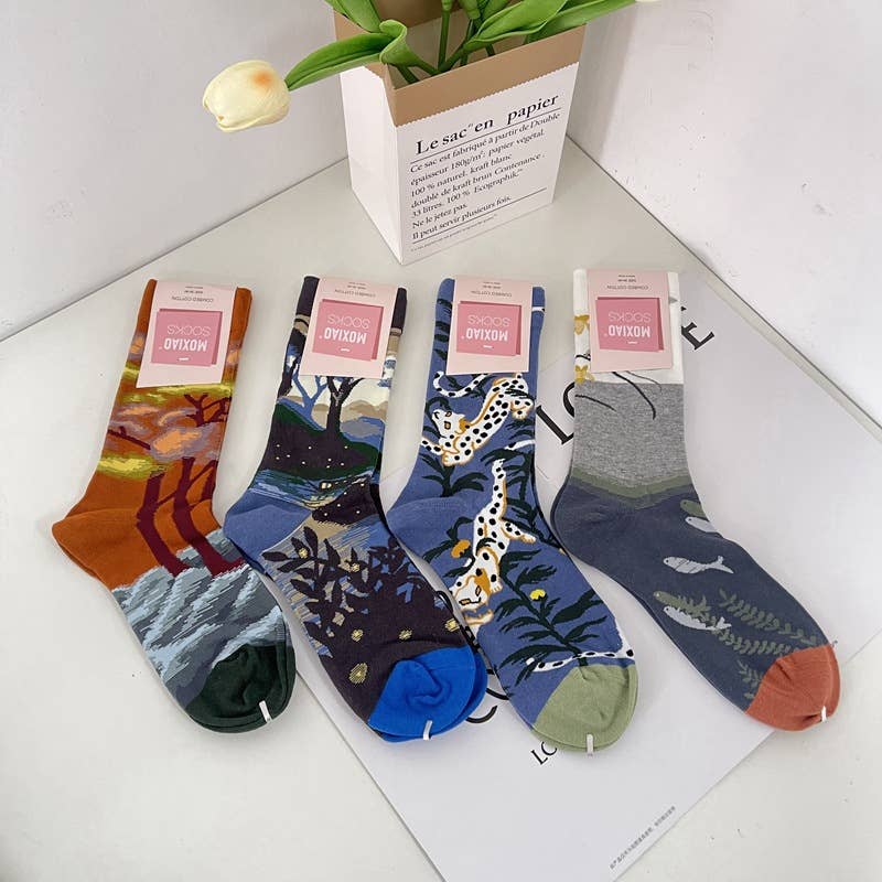 Tourtiwi - Wholesale Socks - Unisex - Retro Art Abstract Print Mid-Calf Socks28