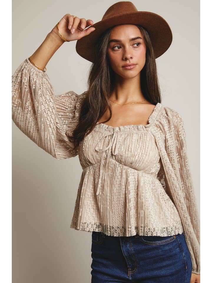 Forte - Wholesale Blouse – Women’s - Pleated Lace Peplum Blouse FT000111