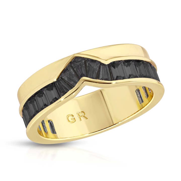 Anello a fascia Peak Baguette - Nero per la vendita all'ingrosso da parte di Glamrocks Jewelry