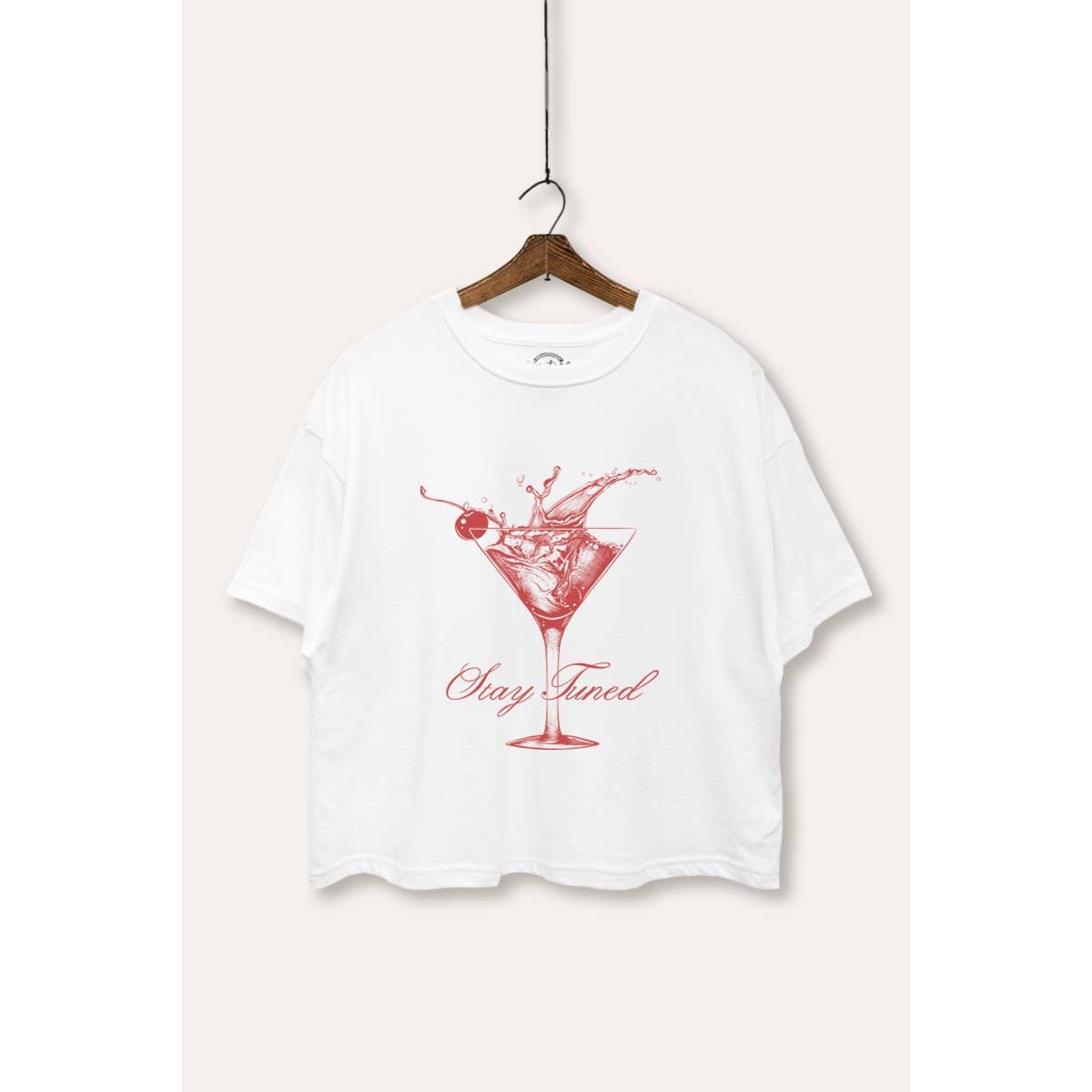 STARCHIS – wholesale T-shirt med logga - Dam – COCKTAILGLAS GRAFISK BOXY CROP-T-SHIRT0