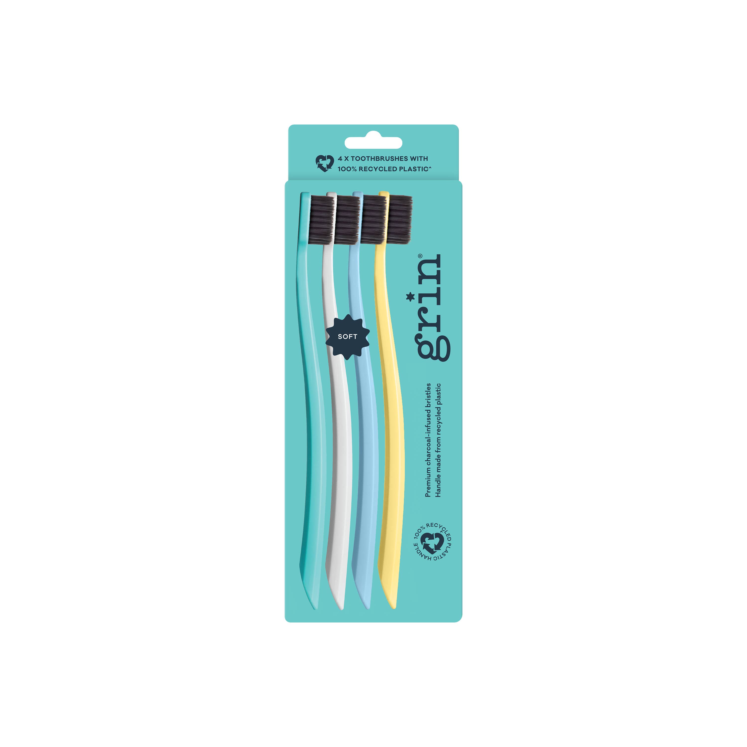 Grin Natural Products - Wholesale Toothbrush - Grin 100% Recycled Toothbrush 4pk Soft Summer Beach