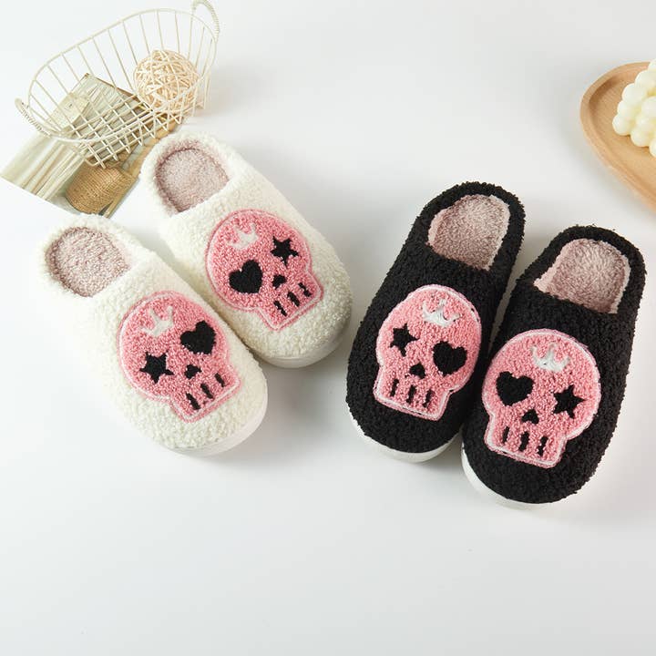 Crown Skull Soft Fuzzy Home Slippers for wholesale by Fashion City