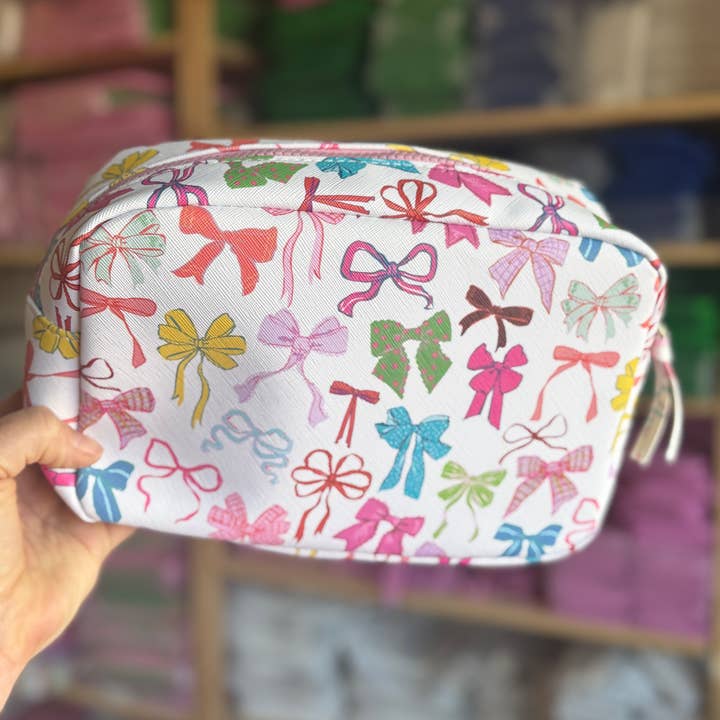 Aspen Lane - Wholesale Makeup/Cosmetic Bag - Bow Colorblock Coquette Cosmetic Pouch Gift Bag - mother's1