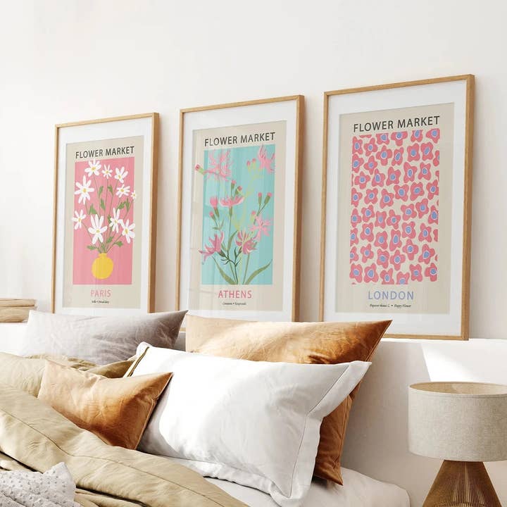 Art Lane - Wholesale Art Print - Flower Market Prints. Pink & Blue Modern Wall Art Decor