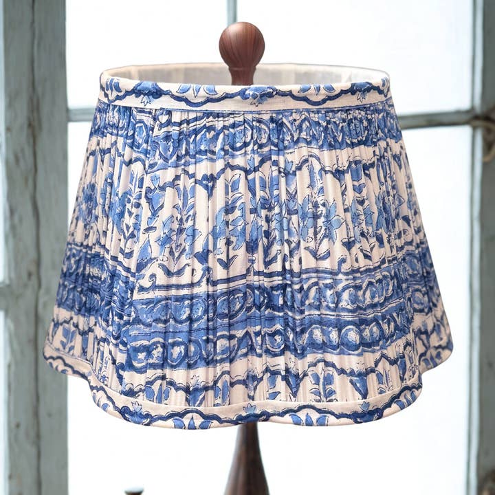 Handmade Floral Cotton Block Print Lampshade | Scalloped for wholesale by TerraWeaveHome